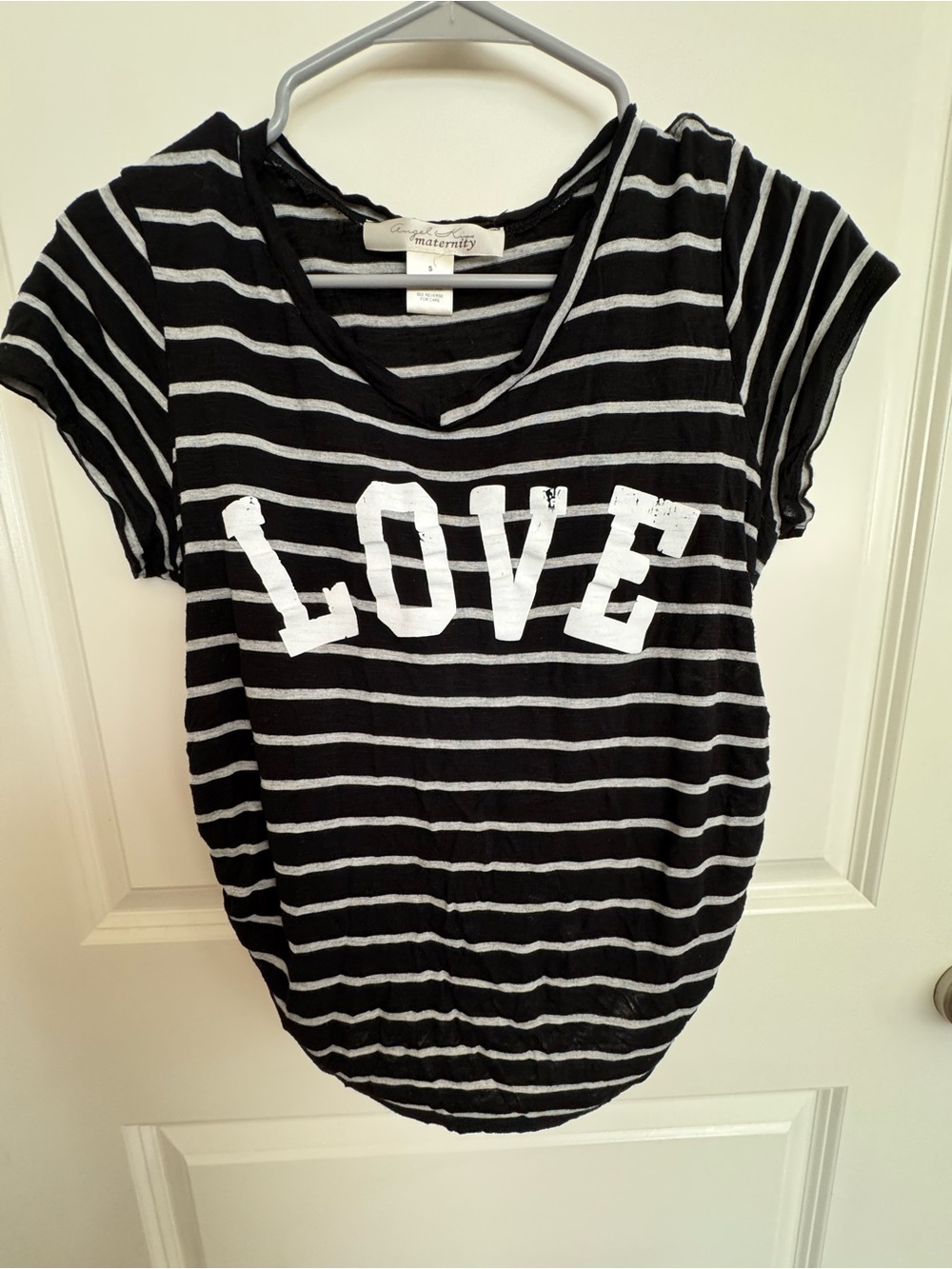 Angel Kiss Black and White Striped Maternity 'LOVE' Short Sleeve Tee